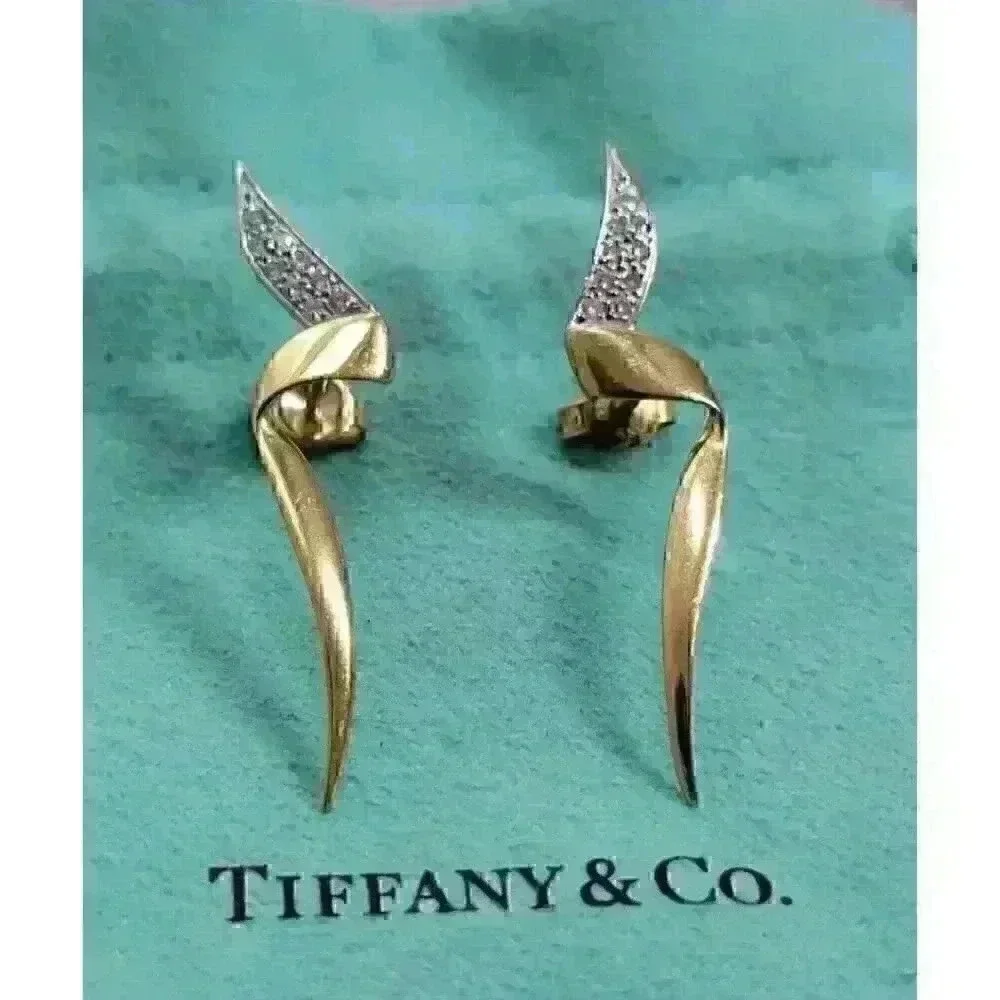 Tiffany & Co Paloma Picasso 18kt Gold Vintage Chrysalis Diamond Earrings - Picture 3 of 12